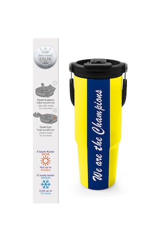 Coral High Kids Sarı Lacivert Çubuklu Pipetli Ve Direkt İçim Çelik Termos 900 Ml 38730 Lacivert - Sarı