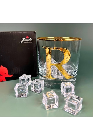 Perlotus R Harfli Gold Altın Yaldızlı Viski Kadeh Bardak Jumbo Serisi Şeffaf