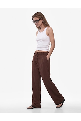 Koton Straight Fit Pileli Kemerli Geniş Paça Pantolon Kahverengi 6sak40386pw Kahve