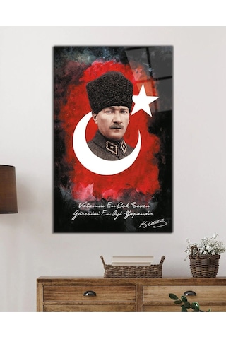 Miyrem Glasses Collection -a1^ Özlü Sözlü Atatürk Türk Bayrağı Cam Tablo