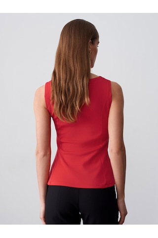 Dilvin 21001 Kayık Yaka Peplum Top-kırmızı
