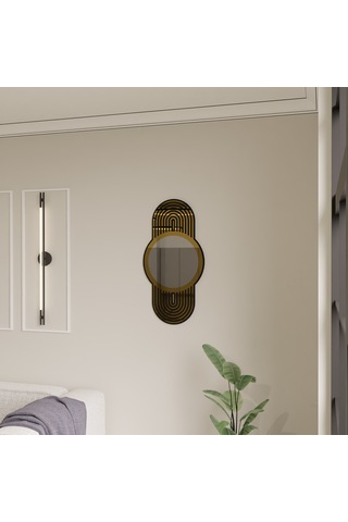 Dekoratif Lüks Pleksi Aynalı Ahşap Duvar Süsü Siyah - Gold