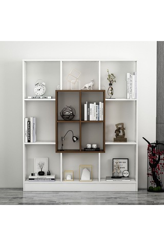 Mars Kitaplık - Parlak Beyaz / Ceviz