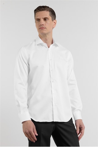 İmza Beyaz Saten İtalyan Yaka Uzun Kol Cepsiz Slim Fit Pamuk Gömlek 1004255231 S
