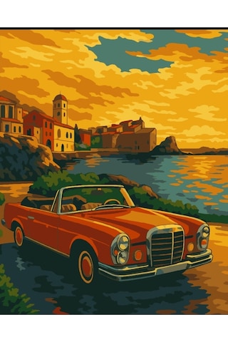 Denic Sayılarla Boyama Seti 40x50 Cm (Çıtalı) Fırça Boya Dahil Numaralı Tuval Kırmızı Arabalı Manzara