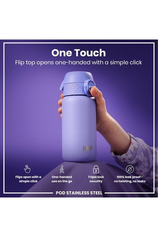Ion8 - Paslanmaz Çelik Çocuk Suluk - Açık Mor - 400 Ml - Sızdırmaz Genel