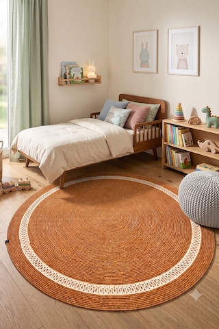 Jüt Hasır Yuvarlak Kilim Halı Yolluk Dekoratif Örgü Halı Doğal Görünümlü Bohem Kilim Salon Oturma Odası Balkon Mutfak Yatak Odası Koridor 7252bambukrem