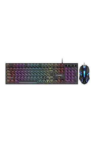 Valkyrie T-Wolf TF270 Rainbow İngilizce RGB Mekanik Hisli Gaming Klavye Mouse Seti