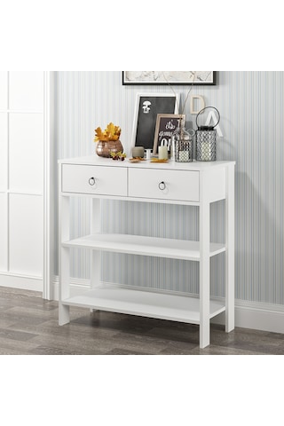 Dekorosso Luke Modern Dekoratif 2 Çekmeceli 2 Raflı Dresuar Beyaz