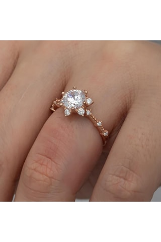 Prenses Model Rose Kaplama Zirkon Taşlı Gümüş Tektaş Yüzük