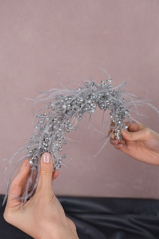 FdayAksesuar Gelinlere Özel Capella Tüylü Kristalli Gelin Saç Ve Türban Aksesuarı FRDY31677