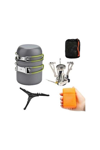 Createtech Yürüyüş W Tencere Tava Sobası Sırt Çantası Braketi Açık 3000 İr Kampçılar İçin Seyahat Pişirme Seti Gümüş