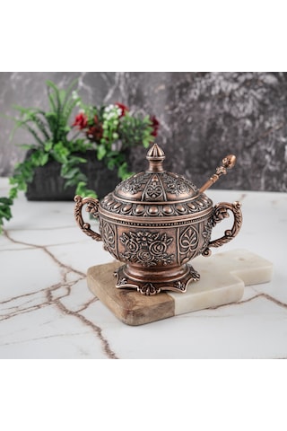 Dmt Copper Home Gaziantep Bakır Zamak Şekerlik Kase Yükseklik 11 Cm Genişlik 13 Cm& Kaşık Dahil