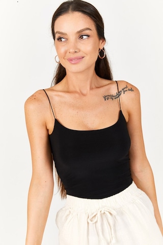 Armonika Kadın Siyah İp Askılı Astarlı Crop Bluz Arm-22y055003