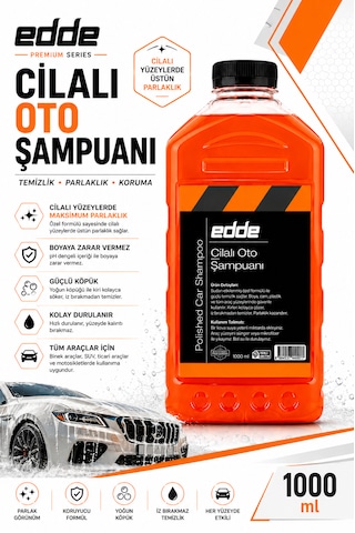Edde Araba Araç Oto Cilalı Fırçasız Yıkama Şampuan Oto Yıkama Şampuanı Köpüğü 1 L Oto Detailing