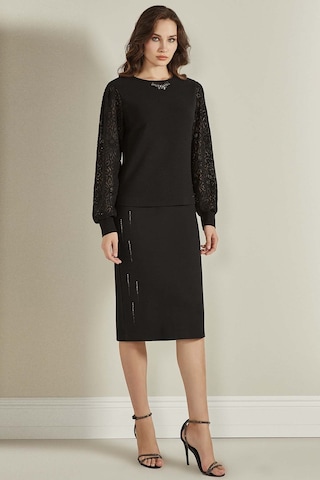 Taş Detaylı Siyah Örme Etek Siyah