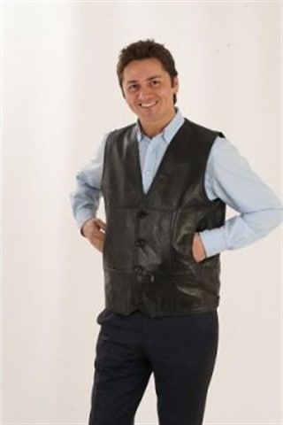 Hakiki Deri Siyah Yandan Cepli Erkek Deri Yelek Kahverengi