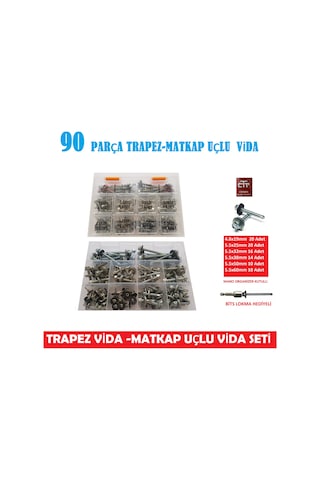 Trapez Vida Seti 90 Parça Matkap Uçlu Anahtar Başlı Vida Seti