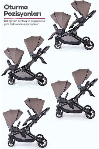 Prego İbiza Pro Çift Yönlü İkiz Bebek Arabası Uv Tenteli -yağmurluk-ayak Örtüsü- 2 Adet Puset Dahil - Tam Set Yeni Seri