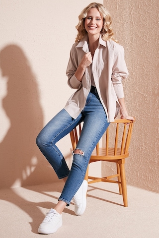Lela Oversize % 100 Pamuk Poplin Bayan Gömlek Cf21S163867 Taş