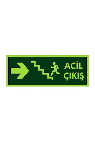 Acil Çıkış Yukarı Merdiven Yön Levhası Fotolümenli Pvc 12x30 Cm Uv Baskı Kolay Montaj
