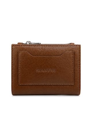 Sanmorris Unisex Fermuarlı Kartlık Çok Gözlü Kompakt Cüzdan S-2006 Taba Mat