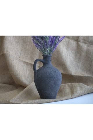 Siyah Çömlek Vazo 25 Cm Toprak Vazo Dekoratif Vazo