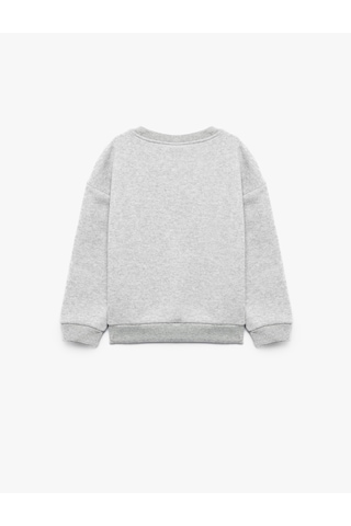 Koton Köpek Baskılı Şardonlu Bisiklet Yaka Uzun Kollu Oversize Sweatshirt Gri Melanj 7wmb10121tk