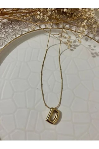 14k Altın Renginde D Harfli Balon Model Çelik Kadın Kolye Altın