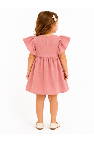 Tucankids Kız Çocuk Pembe Müslin Elbise Fırfır Kollu