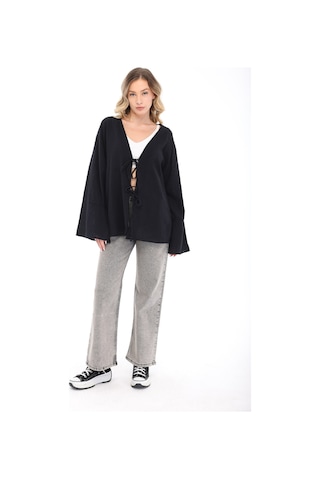 Blayn Jeans Blayn Kadın Keten Kimono Oversize Rahat Kalıp Yazlık Uzun Kollu Kimono Siyah