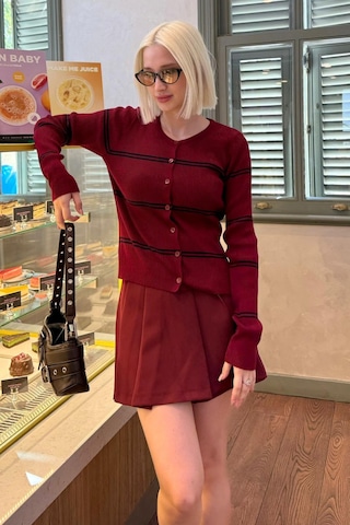 Madmext Bordo Çizgili Kadın Triko Hırka Mg2481 Bordo