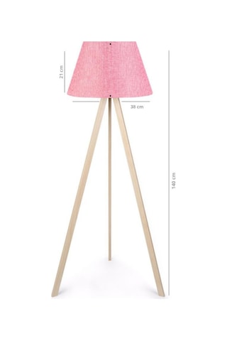Pratik Ahşap Üç Ayaklı Tripod Lambader Pembe Konik Kumaş Başlık Yatak Odası Köşe Lambası Pembe
