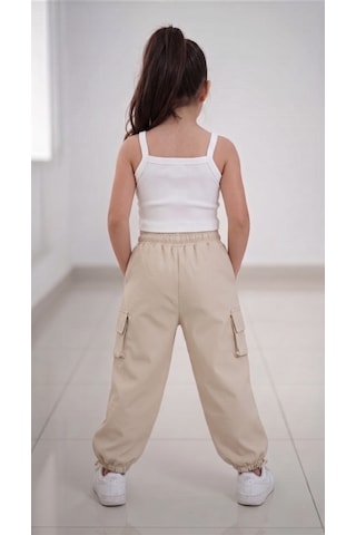 Smalltouch Kız Çocuk Paçası Ve Beli Ayarlanabilir Lastikli Paraşüt Pantolon Bej