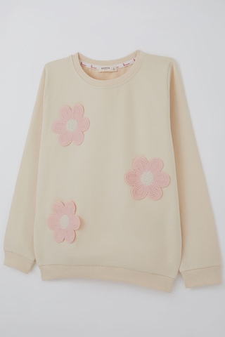Breeze Kız Çocuk Sweatshirt Triko Papatya Aplikeli 4-8 Yaş , Krem