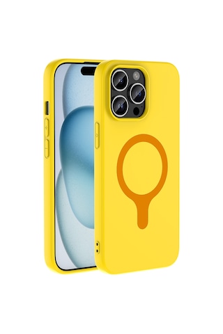 Maks Technology iPhone Uyumlu 14 Pro Max Kılıf M-safe Şarj Özellikli Mkst Aris Silikon Kapak - Sarı