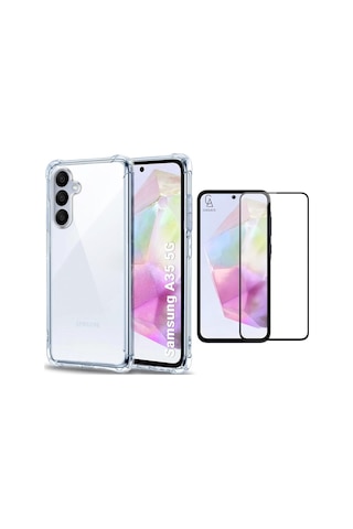 Samsung Galaxy A35 Uyumlu Köşe Dolgulu Anti Shock Telefon Kılıfı Ve 5d Kırılmaz Cam Ekran Koruyucu