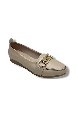 C-shoes 3060-26 Cilt Deri Taşlı Toka Kadın Ayakkabı Krem