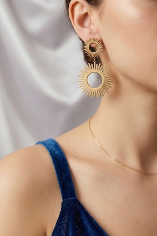 Çelik Gold Renk Güneş Model Kadın Küpe Altın