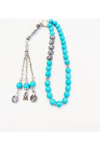 İsimli - Kişiye Özel - Turkuaz / Firuze Doğaltaş Tesbih - 8 Mm