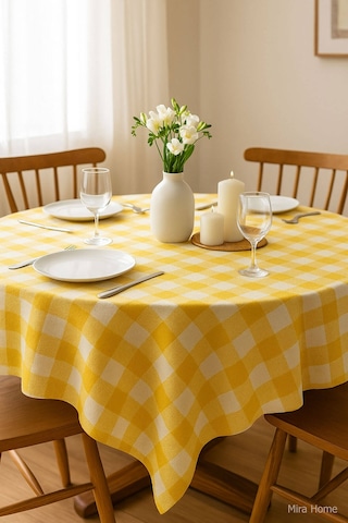 Mira Home Kareli Masa Örtüsü Sofra Bezi 160x160 Cm Happytime Sarı