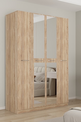 Aeka Ae-3191 Burç Aynalı 4 Kapaklı Çok Bölmeli Askılı Raflı Ve Çekmeceli 210x140x53cm Gardırop Sonomo - Sonomo