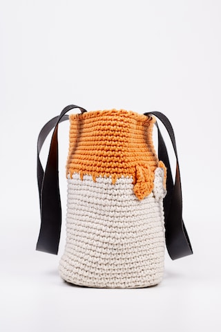 Fabric Craft Bag Omuz Çantası Merserize Pamuk İpli Çiçek Detaylı Turuncu - Beyaz