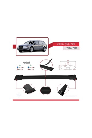 Audi A4 B7 Avant 2005-2007 Arası İle Uyumlu Fly Model Ara Atkı Tavan Barı Siyah 3 Adet Bar