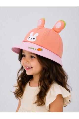 Kız Çocuk Tavşan Kulaklı Yavruağzı Şapka Yazlık Güneş Koruyucu Bucket Hat Yavruağzı