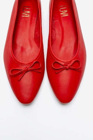 Luvishoes Umıel Kırmızı Cilt Hakiki Deri Fiyonklu Kadın Babet Ayakkabı