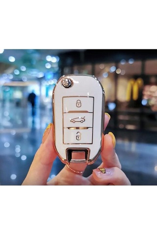 Opel Uyumlu Combo Corsa Grandland Crossland Anahtar Kılıfı Beyaz Gold