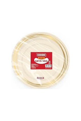 Cook Karton Tabak, Orta Boy, 19 Cm, 10 Adet, Tek Kullanımlık Altın - Beyaz
