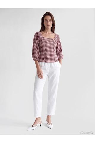 Lcw Everyday Beyaz Beli Lastikli Kadın %100 Keten Pantolon