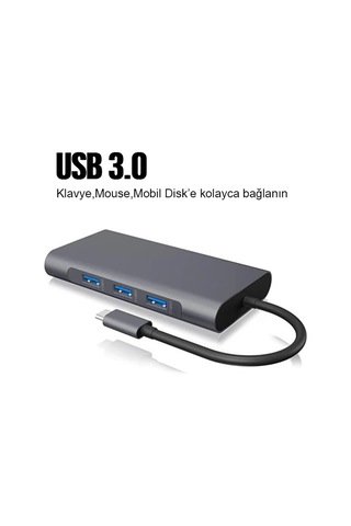 Ally 10 İn 1 Hdmı Vga Rj45 Pd Usb 3.0 Hub Adaptör Çoklayıcı- 5775 Gri